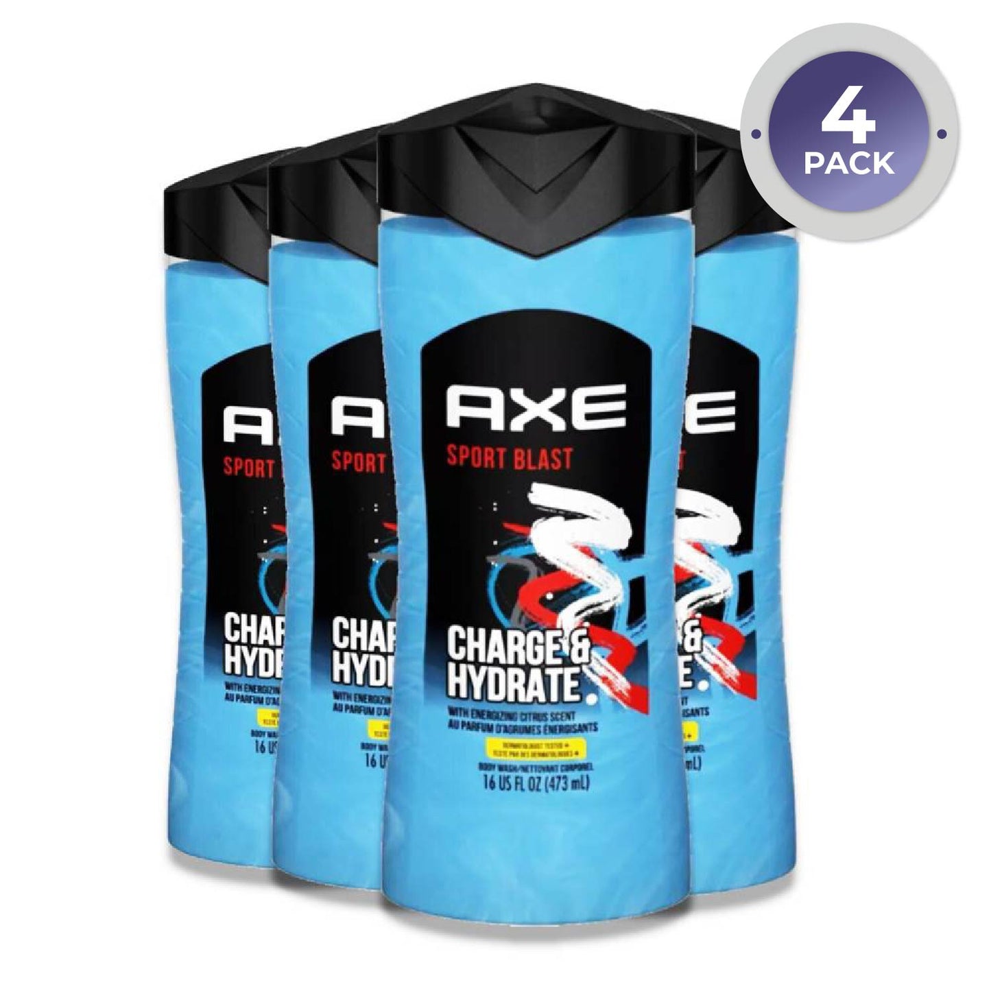 Axe Sport Blast Clean + Recharged 2-in-1 Body Wash Soap + Shampoo - 16 fl oz -  4 Pack
